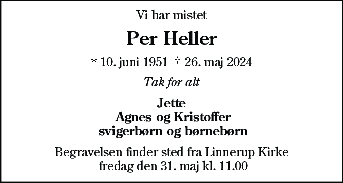 Dødsannonce for Per Heller