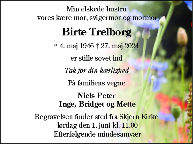 Dødsannonce for Birte Trelborg