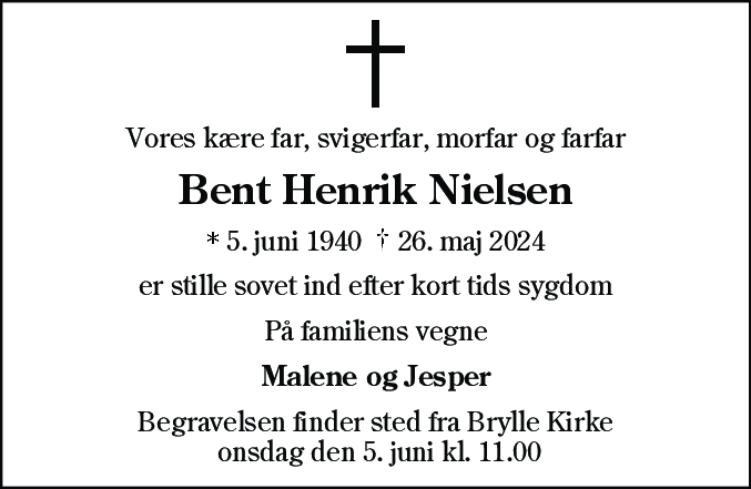Dødsannonce for Bent Henrik Nielsen