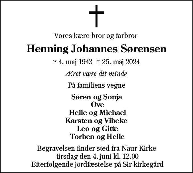 Dødsannonce for Henning Johannes Sørensen