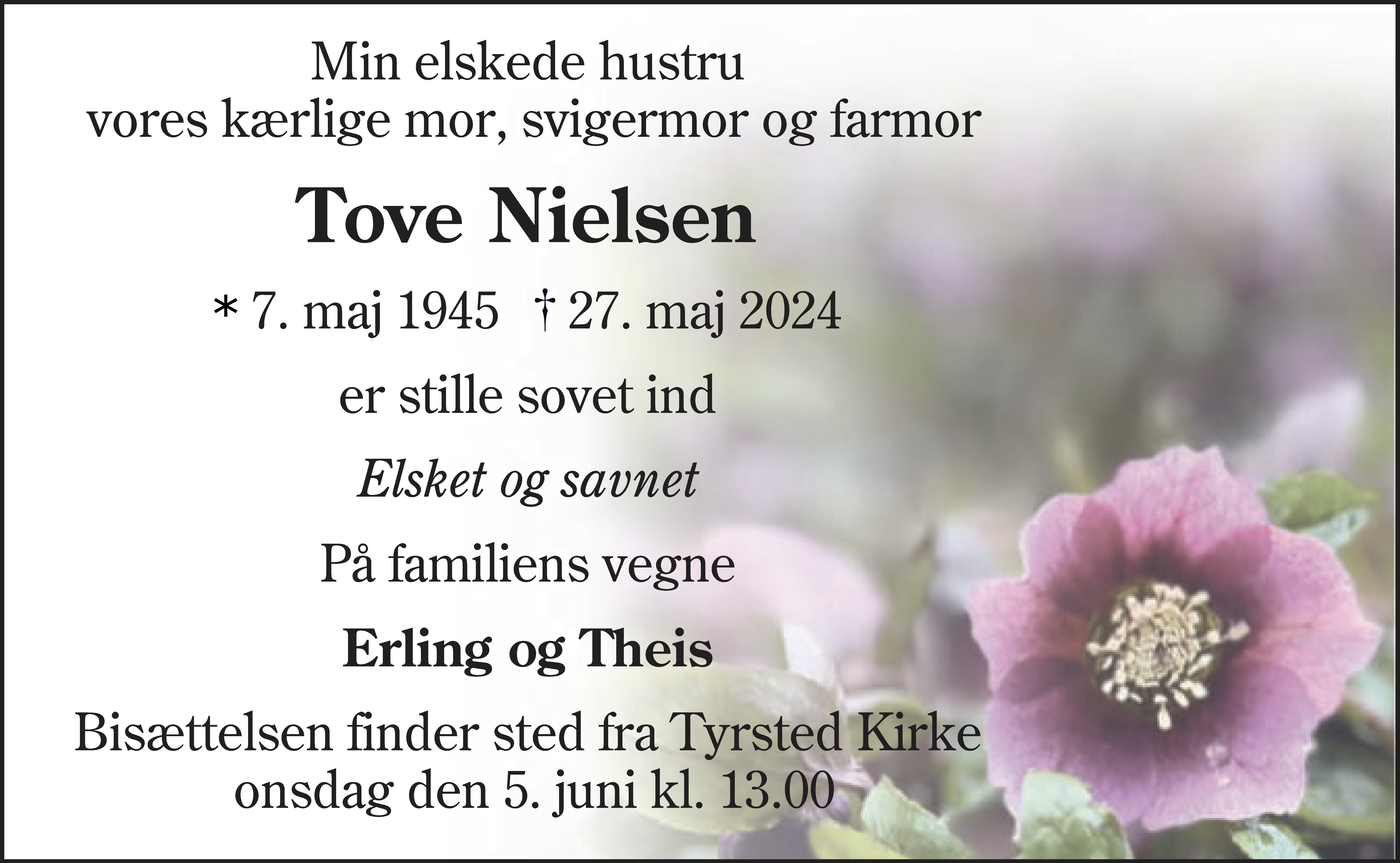 Dødsannonce for Tove Nielsen