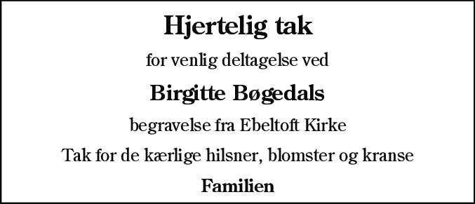 Dødsannonce for Birgitte Bøgedal