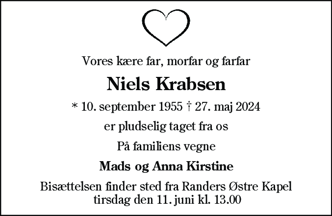 Dødsannonce for Niels Krabsen