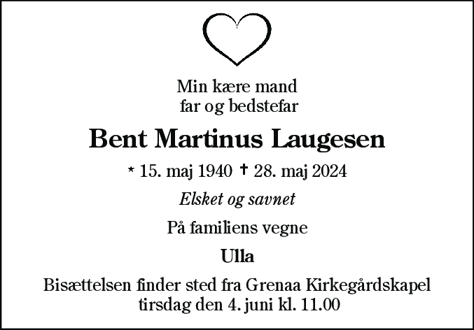 Dødsannonce for Bent Martinus Laugesen