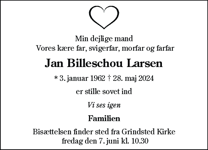 Dødsannonce for Jan Billeschou Larsen