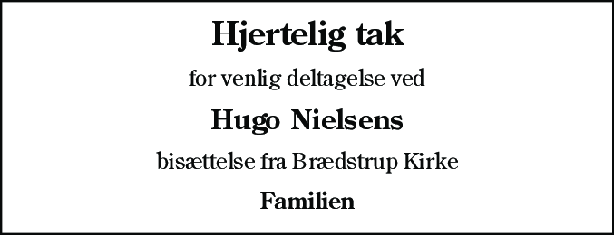 Dødsannonce for Hugo Nielsen