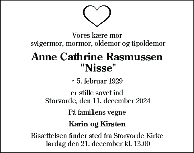 Dødsannonce for Anne Cathrine Rasmussen