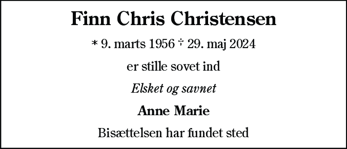 Dødsannonce for Finn Chris Christensen