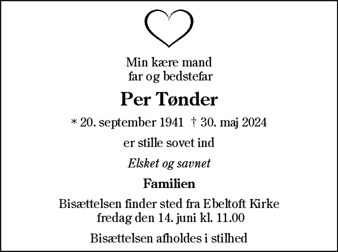 Dødsannonce for Per Tønder