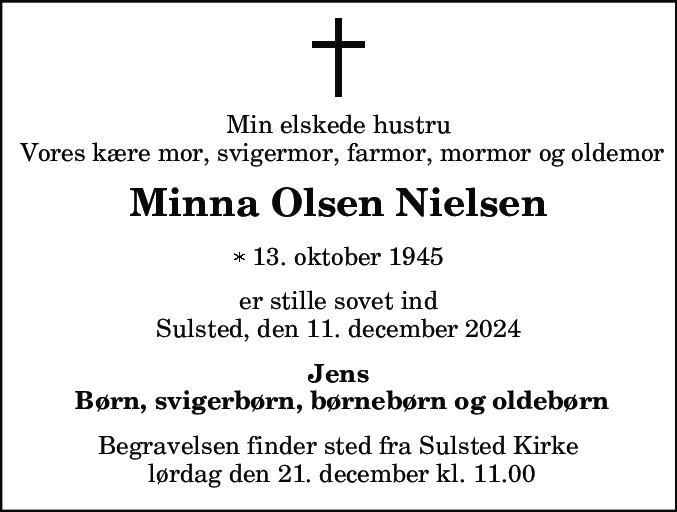 Dødsannonce for Minna Nielsen