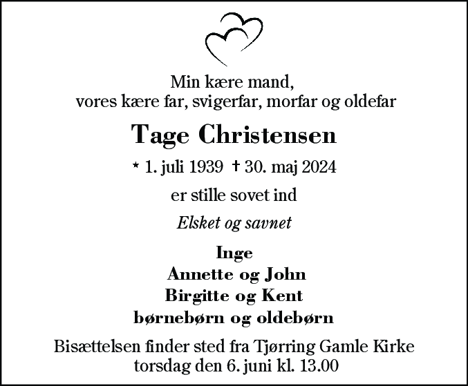 Dødsannonce for Tage Christensen