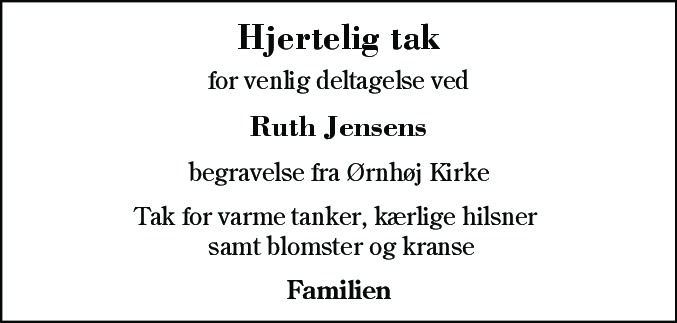 Dødsannonce for Ruth Jensen