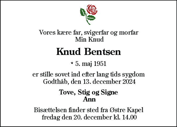 Dødsannonce for Knud Bentsen