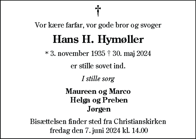 Dødsannonce for Hans Heinrich Hymøller
