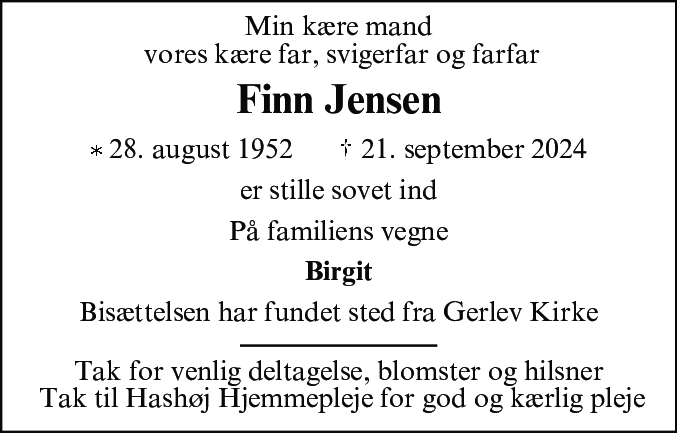 Dødsannonce for Finn Jensen