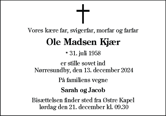 Dødsannonce for Ole Madsen Kjær