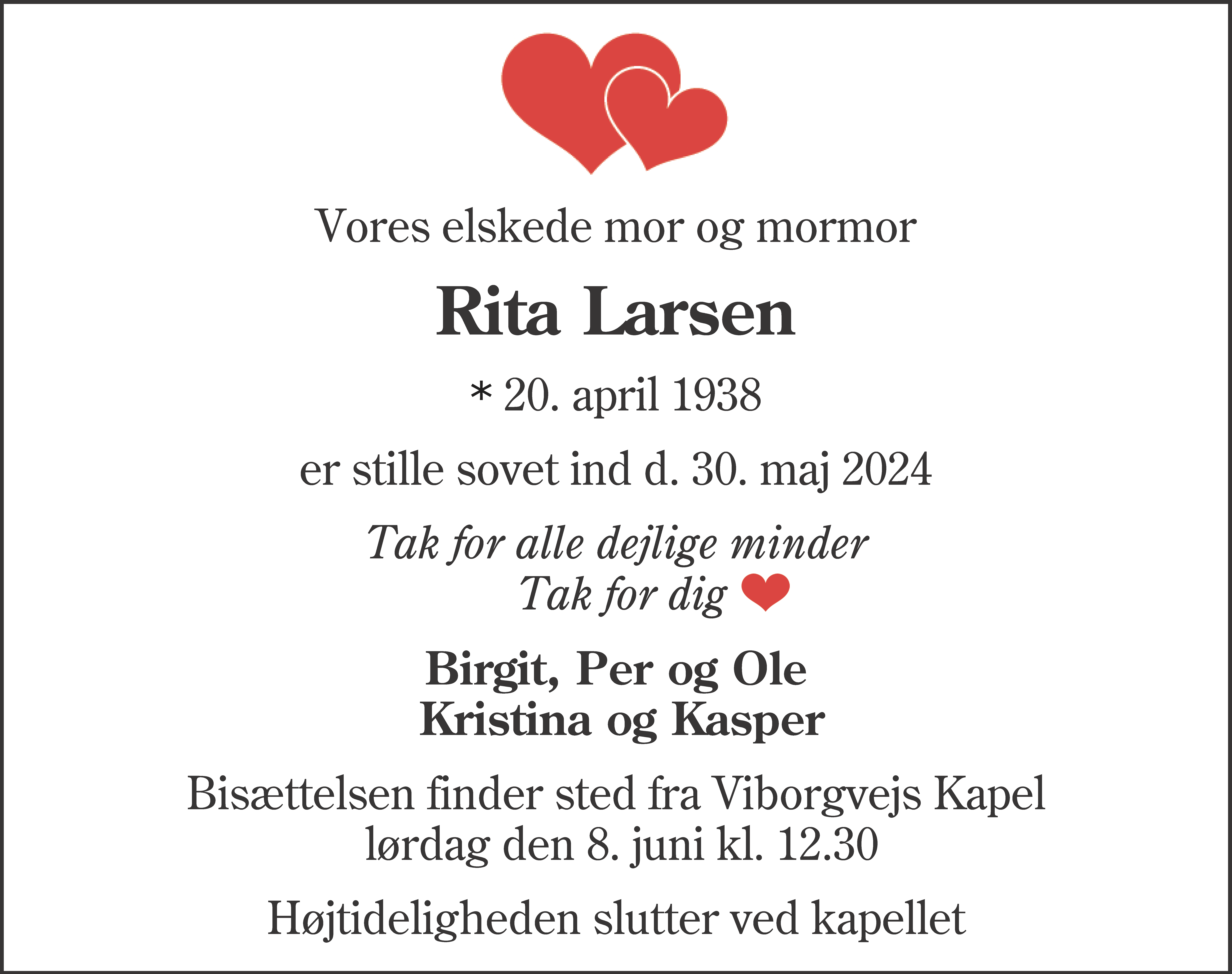 Dødsannonce for Rita Larsen