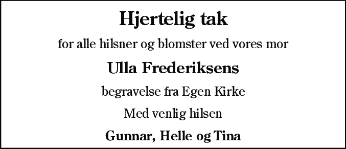 Dødsannonce for Ulla Frederiksen
