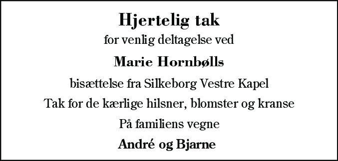 Dødsannonce for Marie Hornbøll