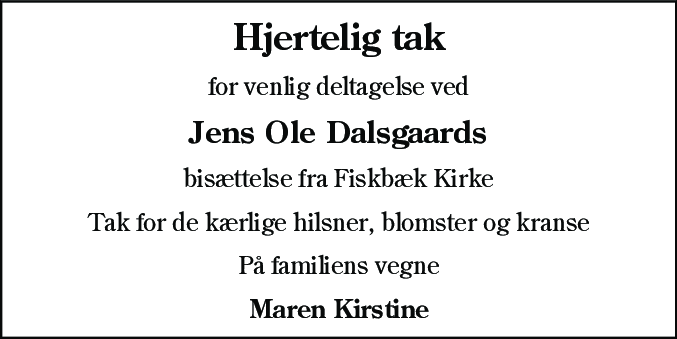 Dødsannonce for Jens Ole Dalsgaard
