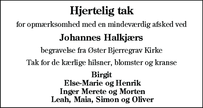 Dødsannonce for Johannes Halkjær
