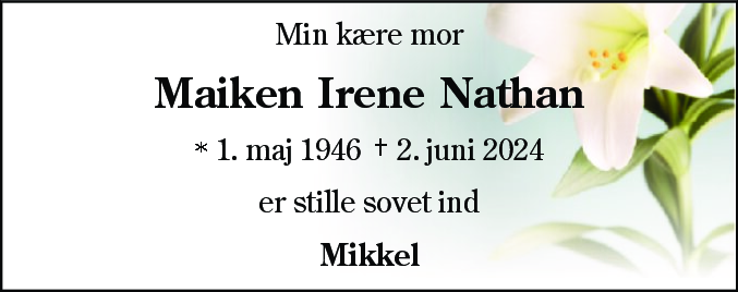 Dødsannonce for Maiken Irene Nathan