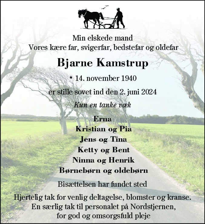 Dødsannonce for Bjarne Kamstrup
