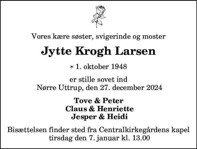 Dødsannonce for Jytte Krogh Larsen