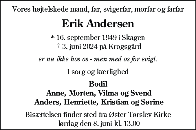 Dødsannonce for Erik Andersen