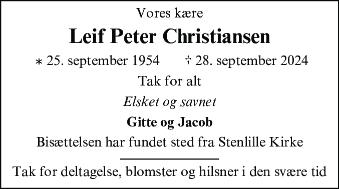Dødsannonce for Leif Peter Christiansen