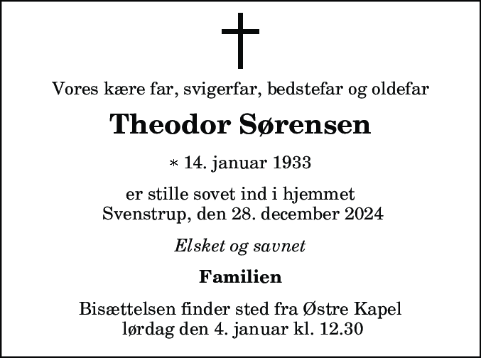 Dødsannonce for Theodor Martin Sørensen