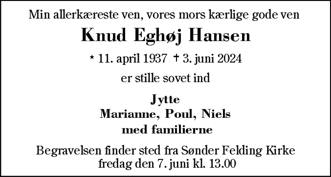 Dødsannonce for Knud Eghøj Hansen