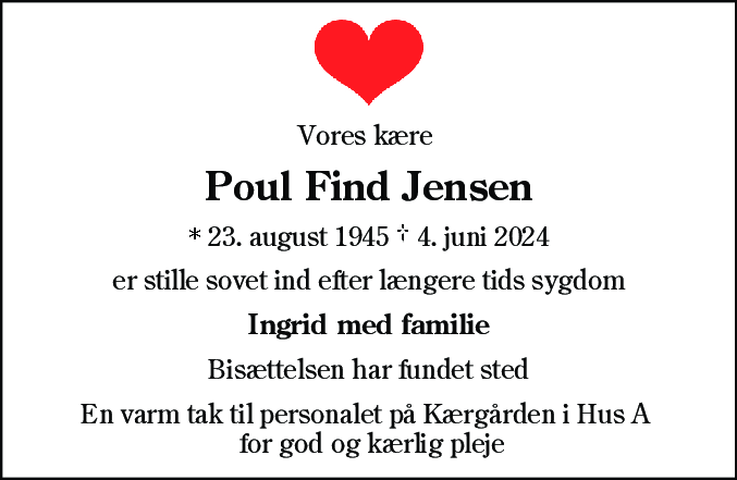 Dødsannonce for Poul Find Jensen