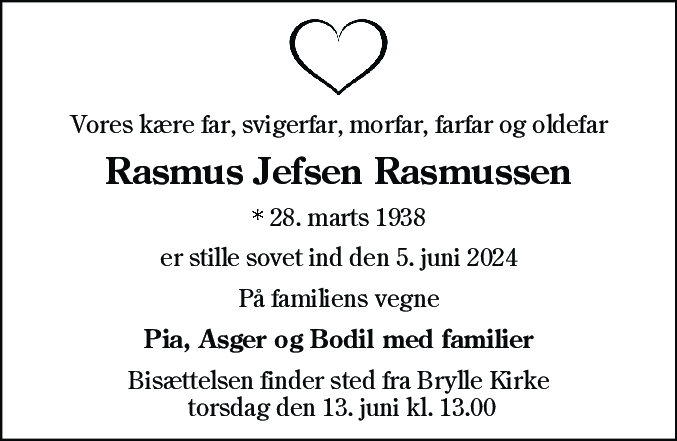 Dødsannonce for Rasmus Jefsen Rasmussen