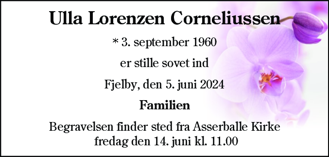 Dødsannonce for Ulla Lorenzen Corneliussen