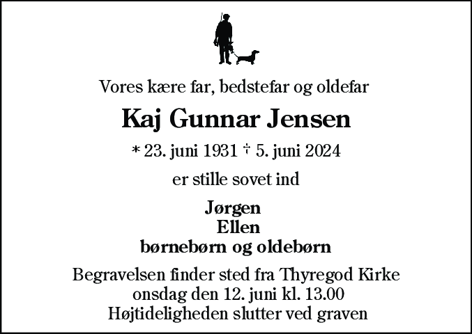 Dødsannonce for Kaj Gunnar Jensen
