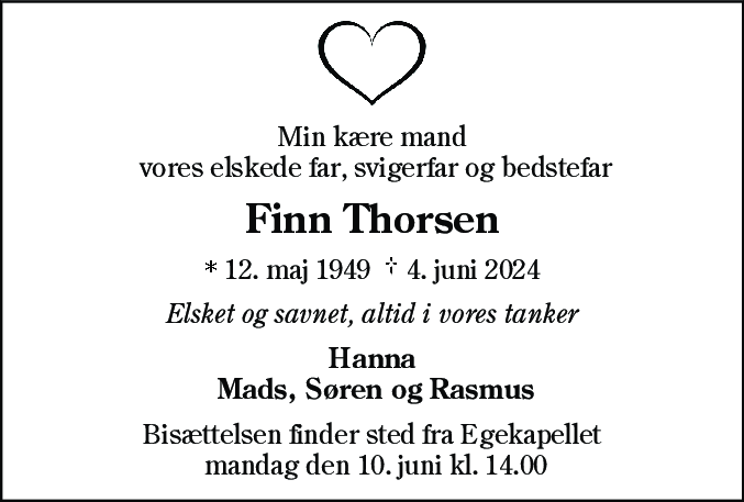 Dødsannonce for Finn Thorsen