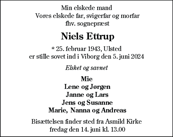 Dødsannonce for Niels Ettrup