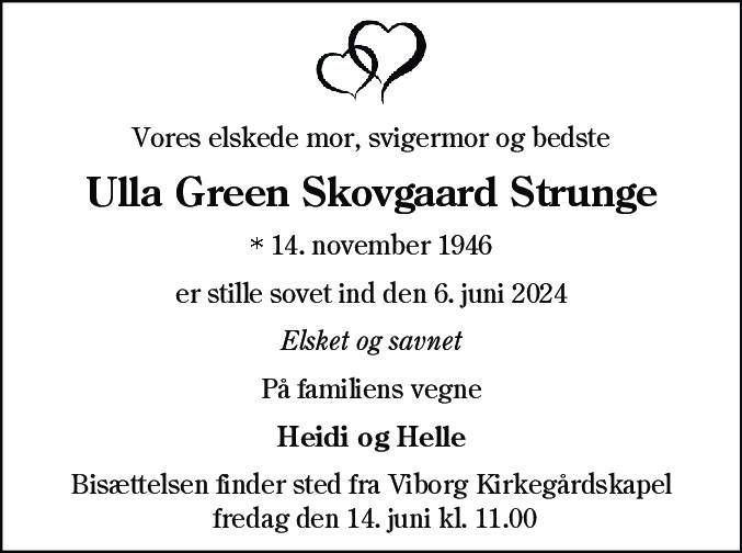 Dødsannonce for Ulla Green Skovgaard Strunge