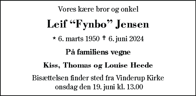 Dødsannonce for Leif Jensen