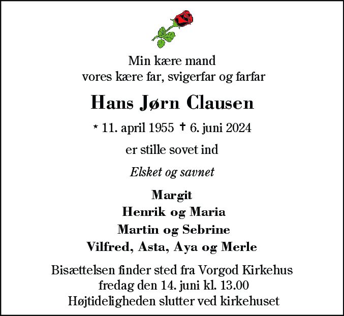 Dødsannonce for Hans Jørn Clausen