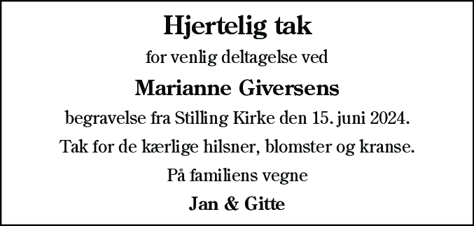 Dødsannonce for Marianne Giversen