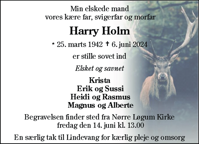 Dødsannonce for Harry Holm