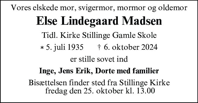 Dødsannonce for Else Madsen