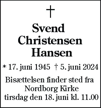 Dødsannonce for Svend Christensen Hansen