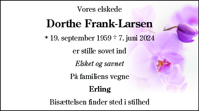 Dødsannonce for Dorthe Frank-Larsen