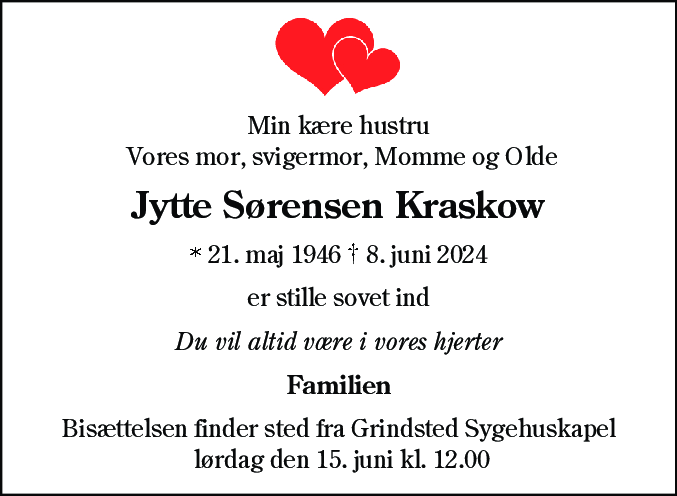 Dødsannonce for Jytte Sørensen Kraskow