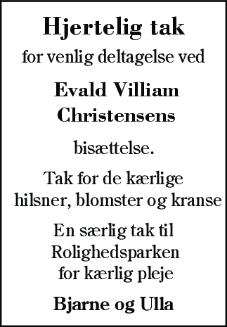 Dødsannonce for Evald Villiam Christensen
