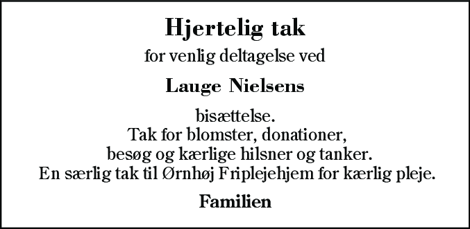 Dødsannonce for Lauge Nielsen
