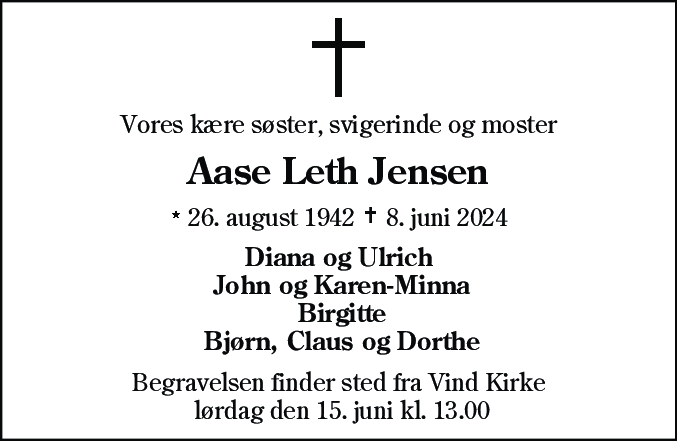 Dødsannonce for Aase Leth Jensen